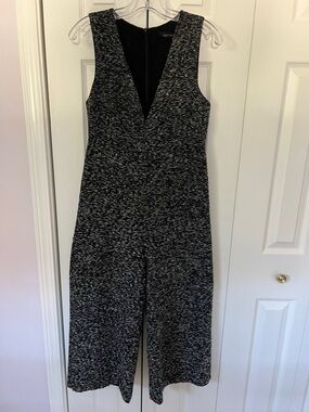 Zara Black & White Marled Knit V‑Neck Jumpsuit
